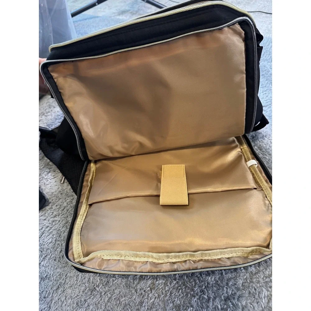 Black Nylon Diaper Bag Backpack Gold Hardware Multi-Pocket